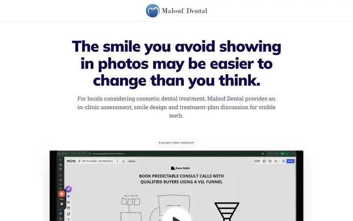 Landing page preview for Malouf Dental